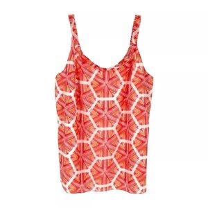 Lilly Pulitzer Silk Cotton Blouse Womens Size 10 Pink Orange Hexagon Print Lined